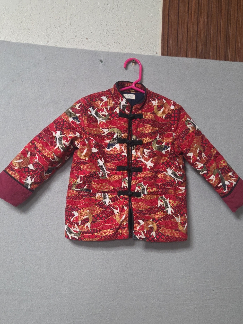 Vintage Traditional Chinese Quilted Jacket Red Gold Dragon Brocade Tang Suit .
